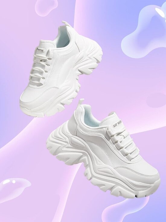 Women's White Leather Fashion Platform Comfortable Wedge Walking Sneakers Shoes - Picture 4 of 6